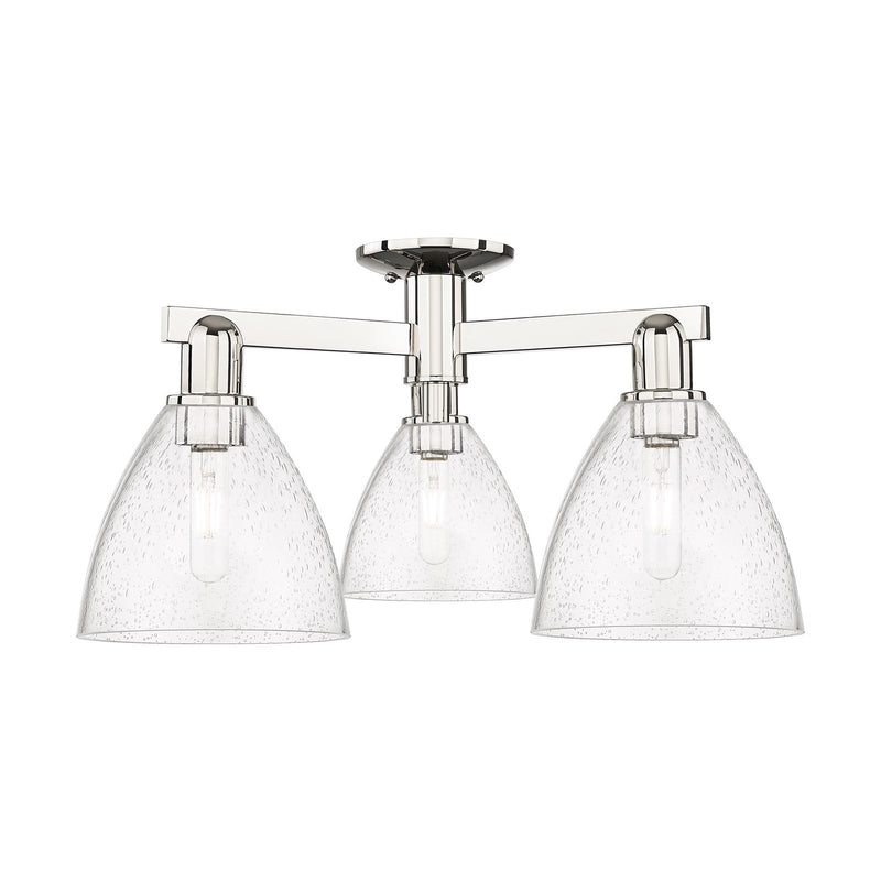 Innovations Bristol 25in 3-Light Semi-Flush Mount | Industrial Polished Nickel Steel and Seedy Glass | Damp-Rated Living Room & | Model 716-3F-PN-GBD-754