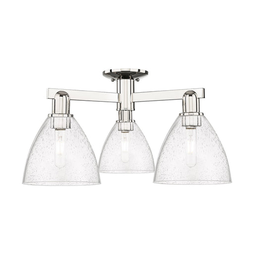 Innovations Bristol 25in 3-Light Semi-Flush Mount | Industrial Polished Nickel Steel and Seedy Glass | Damp-Rated Living Room & | Model 716-3F-PN-GBD-754