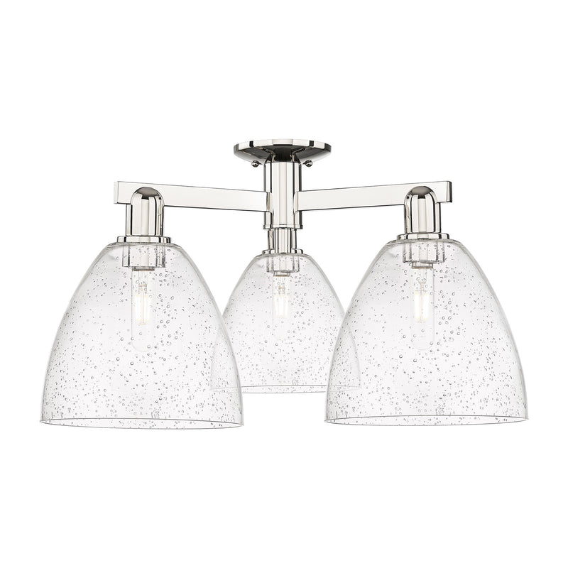 Innovations Bristol 27in 3-Light Semi-Flush Mount | Industrial Polished Nickel Steel and Seedy Glass | Damp-Rated Entryway & | Model 716-3F-PN-GBD-94