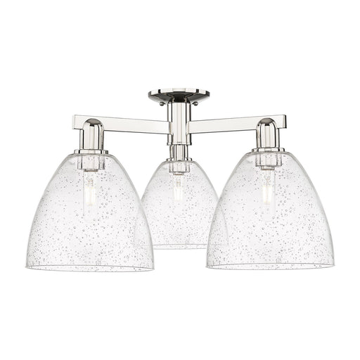 Innovations Bristol 27in 3-Light Semi-Flush Mount | Industrial Polished Nickel Steel and Seedy Glass | Damp-Rated Entryway & | Model 716-3F-PN-GBD-94