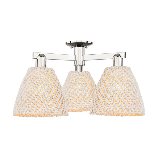Innovations Bristol Natural 27in 3-Light Semi-Flush Mount | Industrial Polished Nickel Steel and Natural Fiber Dome Shade | Model 716-3F-PN-NBD-9-NAT