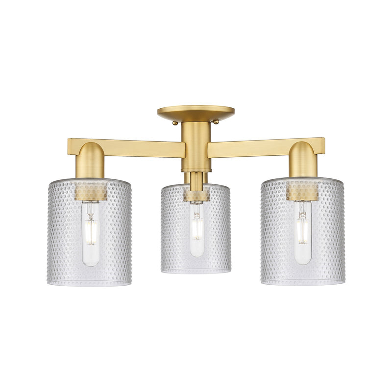 Innovations Cobbleskill 23in 3-Light Semi-Flush Mount | Industrial Satin Gold Steel and Clear Glass | Kitchen & Entryway | 22.5 x | Model 716-3F-SG-G112