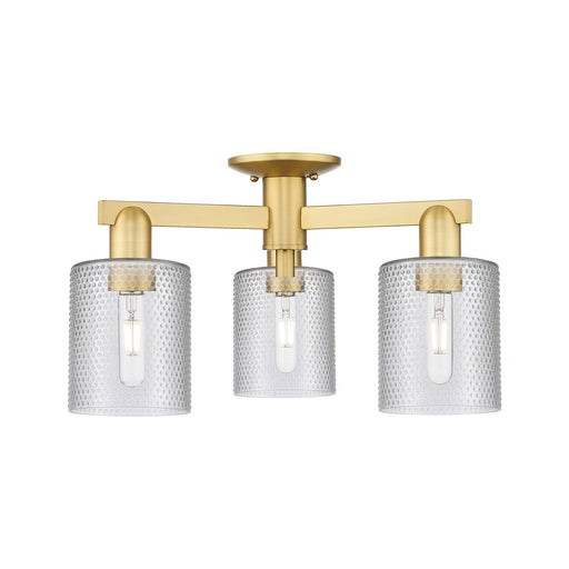 Innovations Cobbleskill 23in 3-Light Semi-Flush Mount | Industrial Satin Gold Steel and Clear Glass | Kitchen & Entryway | 22.5 x | Model 716-3F-SG-G112