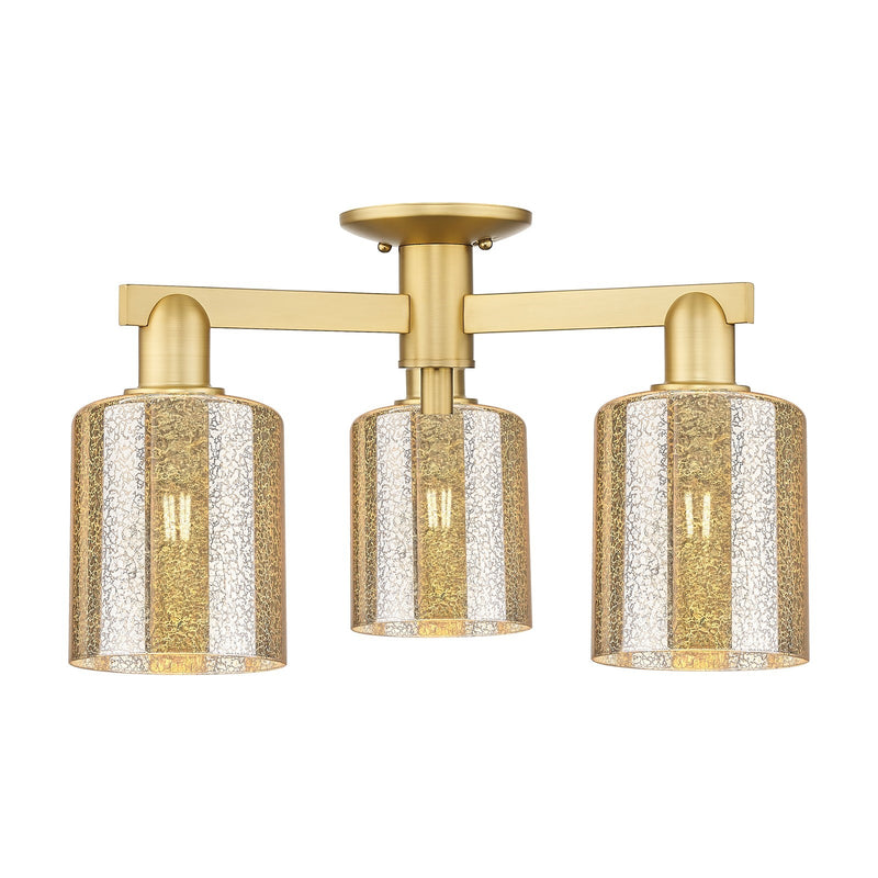 Innovations Cobbleskill 23in 3-Light Semi-Flush Mount | Industrial Satin Gold Steel and Mercury Glass | Living Room & Entryway | Model 716-3F-SG-G116