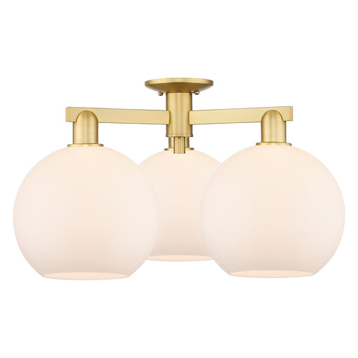 Innovations Athens 28in 3-Light Semi-Flush Mount | Industrial Satin Gold Steel and Matte White Glass | Living Room & Dining Room | Model 716-3F-SG-G121-10