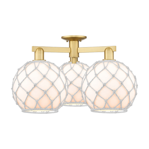 Innovations Farmhouse Rope 28in 3-Light Semi-Flush Mount | Industrial Satin Gold Steel and Cast Brass with White Glass and | Model 716-3F-SG-G121-10RW