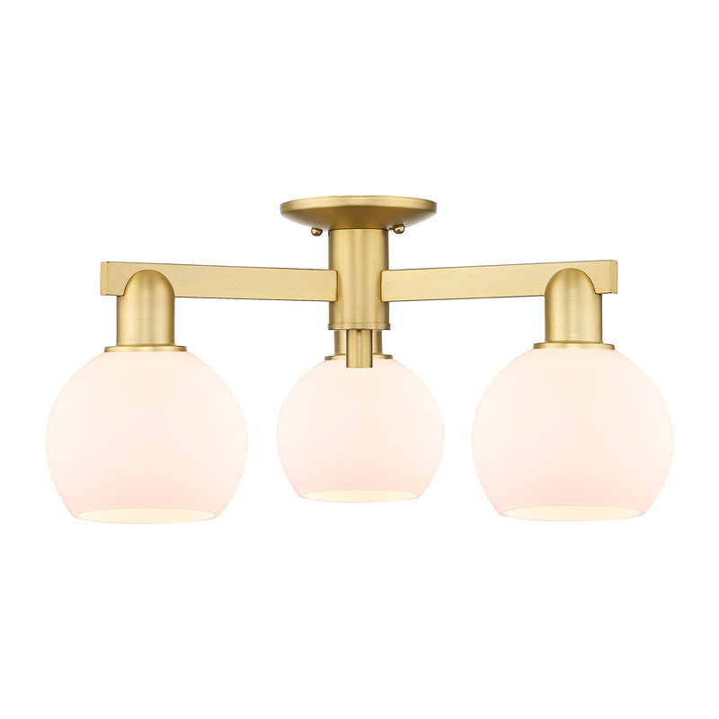 Innovations Athens 23in 3-Light Semi-Flush Mount | Industrial Satin Gold Steel and Matte White Glass | Living Room & Entryway | Model 716-3F-SG-G121-6