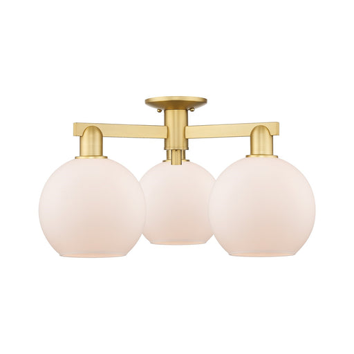Innovations Athens 25.5in 3-Light Semi-Flush Mount | Industrial Satin Gold Steel and Matte White Glass | Entryway & Hallway | Model 716-3F-SG-G121-8