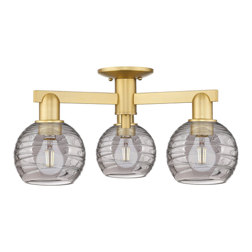 Innovations Athens Deco Swirl 23.38in 3-Light Semi-Flush Mount | Industrial Satin Gold Steel and Cast Brass with Light Smoke | Model 716-3F-SG-G1213-6SM