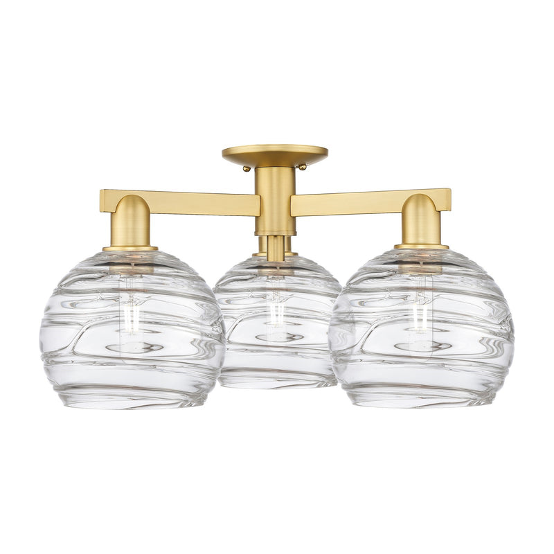 Innovations Athens Deco Swirl 26in 3-Light Semi-Flush Mount | Industrial Satin Gold Steel and Clear Deco Swirl Glass | Model 716-3F-SG-G1213-8CL