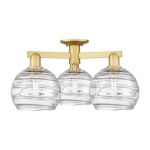 Innovations Athens Deco Swirl 26in 3-Light Semi-Flush Mount | Industrial Satin Gold Steel and Clear Deco Swirl Glass | Model 716-3F-SG-G1213-8CL