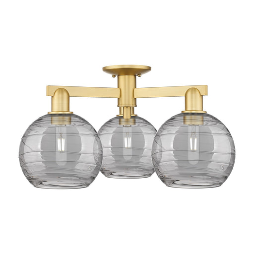 Innovations Athens Deco Swirl 26in 3-Light Semi-Flush Mount | Industrial Satin Gold Steel and Cast Brass with Light Smoke | Model 716-3F-SG-G1213-8SM
