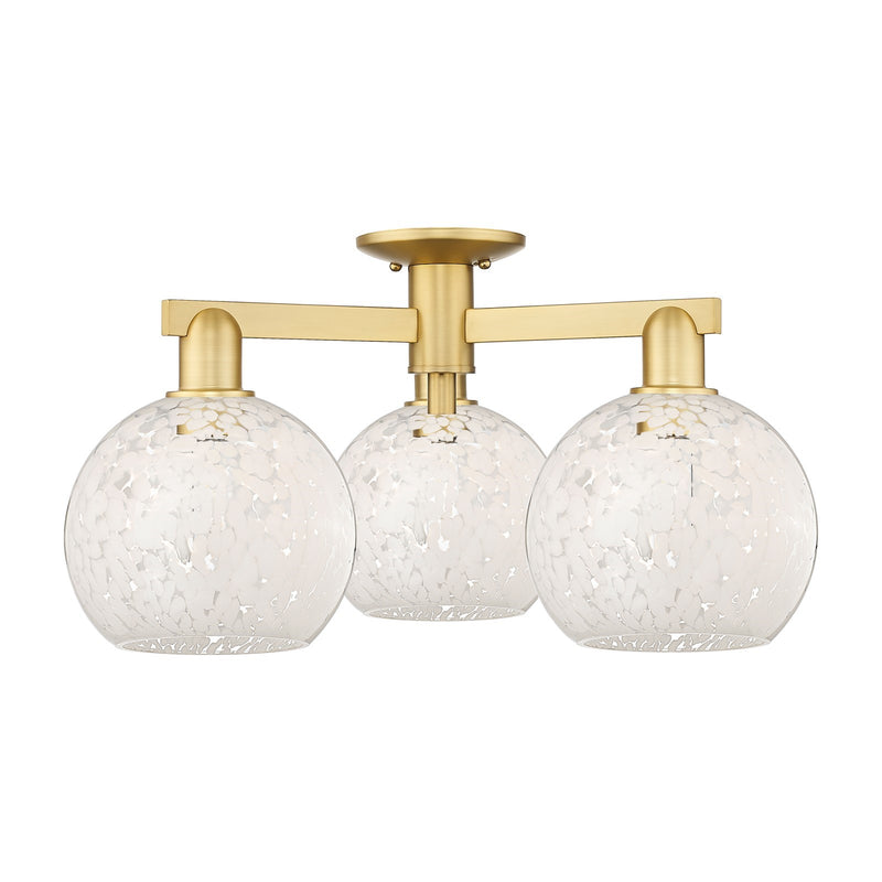 Innovations Lighting Arcadia 26in 3-Light Semi-Flush Mount | Industrial Satin Gold Steel and Cast Brass with White Mouchette | Model 716-3F-SG-G1216-8WM