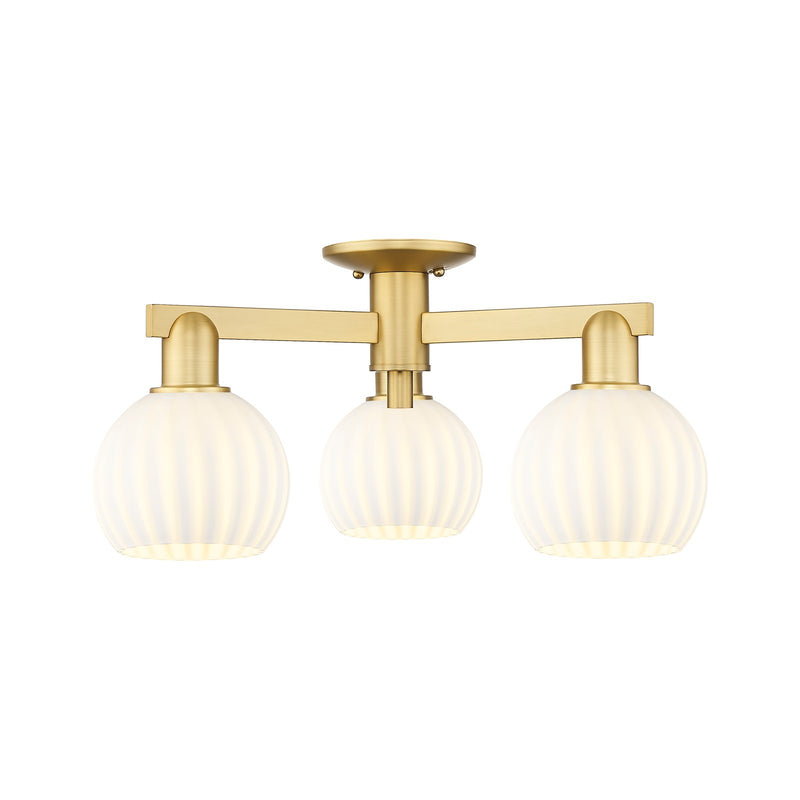 Innovations Lighting Arcadia 24in 3-Light Semi-Flush Mount | Industrial Satin Gold Steel and White Venetian Glass | Entryway & | Model 716-3F-SG-G1217-6WV