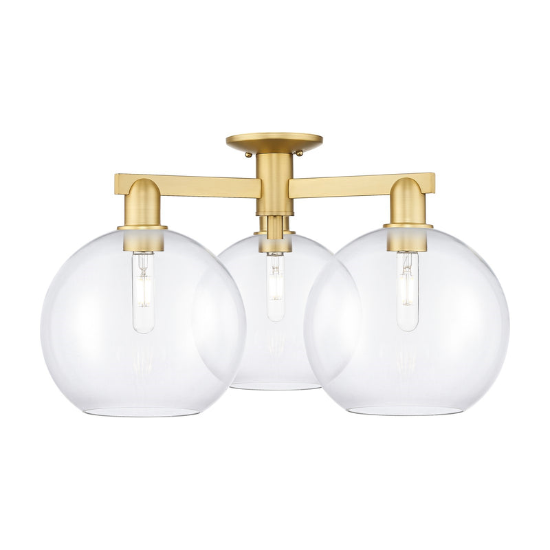 Innovations Athens 28in 3-Light Semi-Flush Mount | Industrial Modern Satin Gold Steel and Clear Glass | Entryway & Hallway | Model 716-3F-SG-G122-10