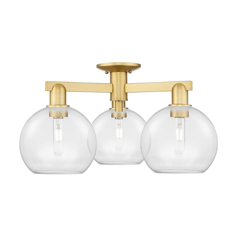 Innovations Athens 26in 3-Light Semi-Flush Mount | Industrial Satin Gold Steel and Clear Glass | Kitchen & Hallway | 25.5 x 11.88 | Model 716-3F-SG-G122-8