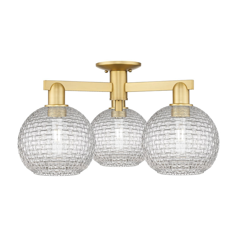Innovations Athens 26in 3-Light Semi-Flush Mount | Industrial Satin Gold Steel and Clear Basket Weave Glass | Entryway & | Model 716-3F-SG-G122C-8CL