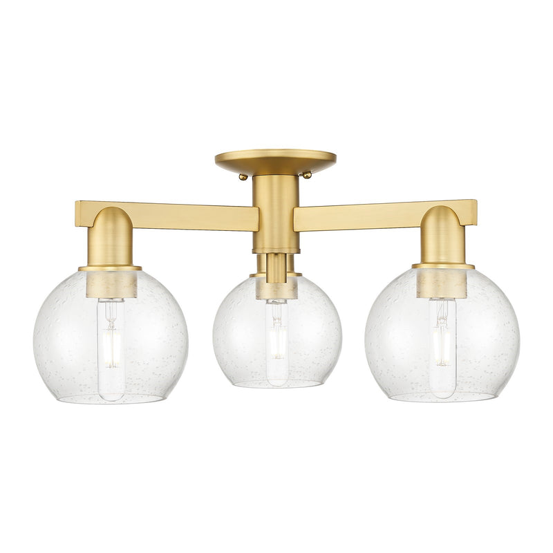Innovations Athens 23in 3-Light Semi-Flush Mount | Industrial Satin Gold Steel and Seedy Glass | Living Room & Entryway | 23.38 x | Model 716-3F-SG-G124-6