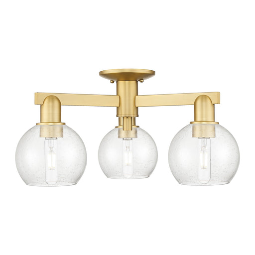 Innovations Athens 23in 3-Light Semi-Flush Mount | Industrial Satin Gold Steel and Seedy Glass | Living Room & Entryway | 23.38 x | Model 716-3F-SG-G124-6