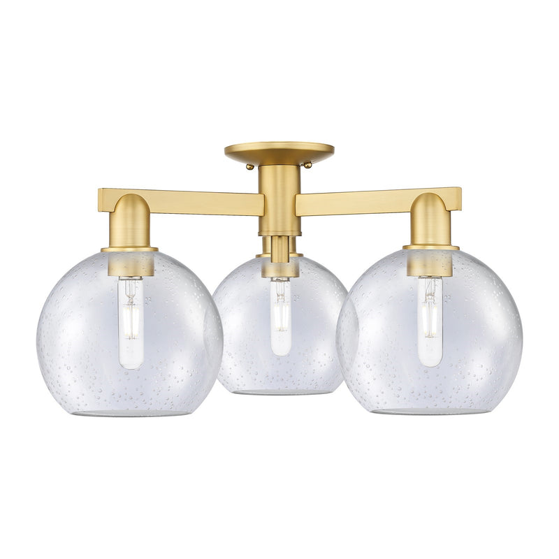 Innovations Athens 26in 3-Light Semi-Flush Mount | Industrial Satin Gold Steel and Seedy Glass | Entryway & Hallway | 25.5 x 25.5 | Model 716-3F-SG-G124-8