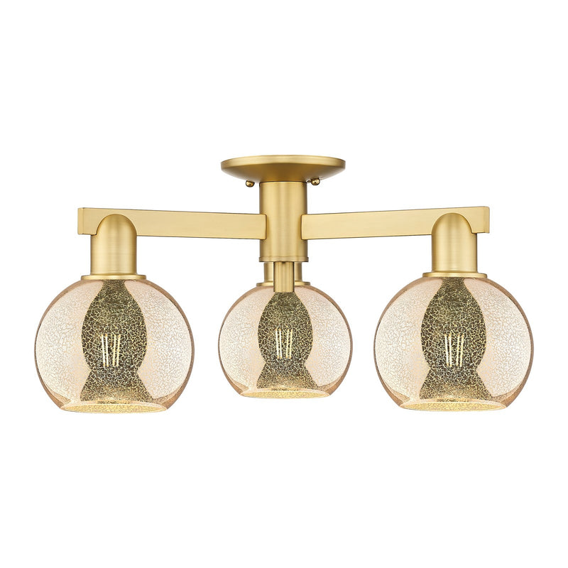 Innovations Athens 23in 3-Light Semi-Flush Mount | Industrial Satin Gold Steel and Mercury Glass | Living Room & Entryway | 23.38 | Model 716-3F-SG-G128-6