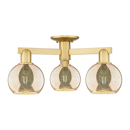 Innovations Athens 23in 3-Light Semi-Flush Mount | Industrial Satin Gold Steel and Mercury Glass | Living Room & Entryway | 23.38 | Model 716-3F-SG-G128-6