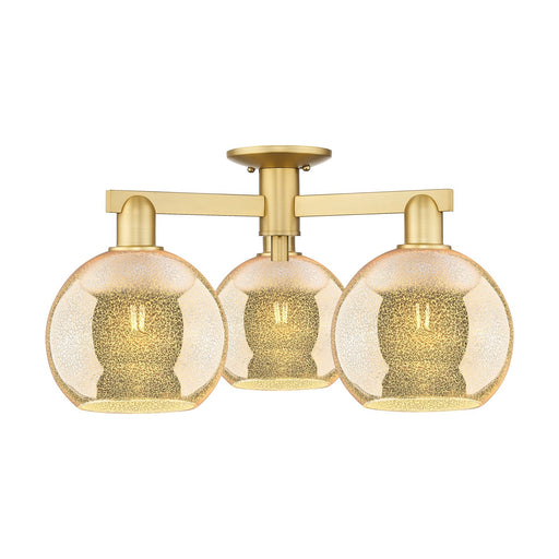 Innovations Athens 26in 3-Light Semi-Flush Mount | Industrial Modern Contempo Satin Gold Steel and Mercury Glass | Living Room & | Model 716-3F-SG-G128-8