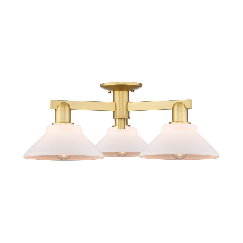Innovations Orwell 26in 3-Light Semi-Flush Mount | Industrial Satin Gold Steel and Matte White Glass | Kitchen & Hallway | 25.88 x | Model 716-3F-SG-G131