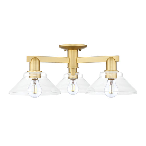 Innovations Orwell 26in 3-Light Semi-Flush Mount | Industrial Satin Gold Steel and Cast Brass with Clear Glass Shades | Entryway & | Model 716-3F-SG-G132