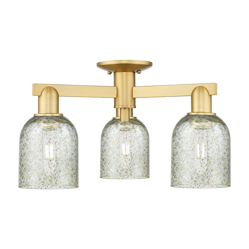 Innovations Caledonia 22.5in 3-Light Semi-Flush Mount | Industrial Satin Gold Steel and Mica Glass | Kitchen & Hallway | 22.5 x | Model 716-3F-SG-G259