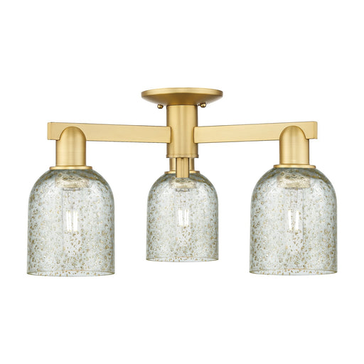 Innovations Caledonia 22.5in 3-Light Semi-Flush Mount | Industrial Satin Gold Steel and Mica Glass | Kitchen & Hallway | 22.5 x | Model 716-3F-SG-G259