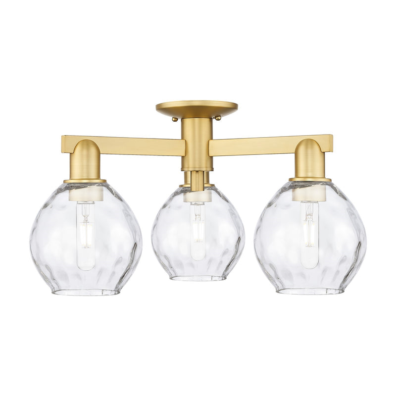 Innovations Waverly 24in 3-Light Semi-Flush Mount | Industrial Satin Gold Steel and Clear Water Glass | Entryway & Hallway | 23.5 x | Model 716-3F-SG-G362
