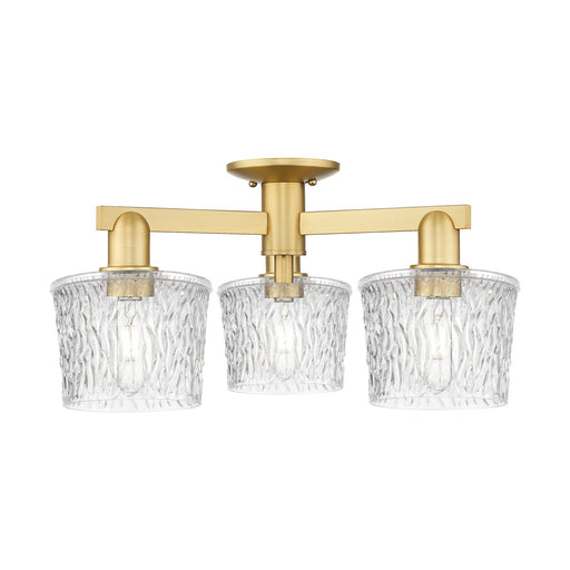 Innovations Niagara 24in 3-Light Semi-Flush Mount | Industrial Satin Gold Steel and Clear Glass | Damp-Rated Living Room & Kitchen | Model 716-3F-SG-G402