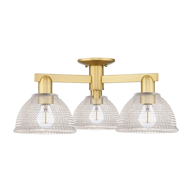 Innovations Arietta 26in 3-Light Semi-Flush Mount | Industrial Modern Contempo Satin Gold Steel and Clear Glass | Living Room & | Model 716-3F-SG-G422
