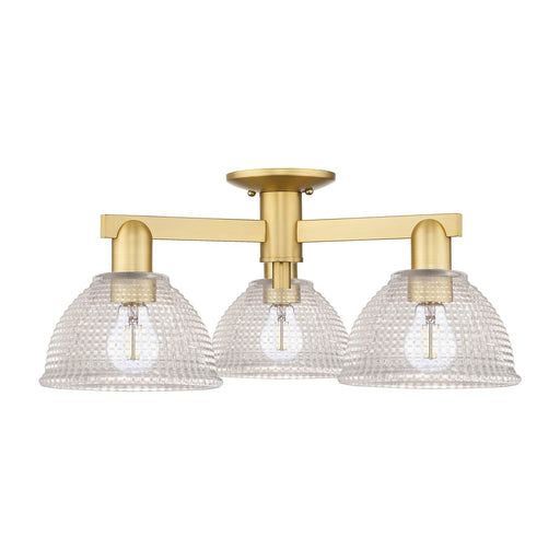 Innovations Arietta 26in 3-Light Semi-Flush Mount | Industrial Modern Contempo Satin Gold Steel and Clear Glass | Living Room & | Model 716-3F-SG-G422