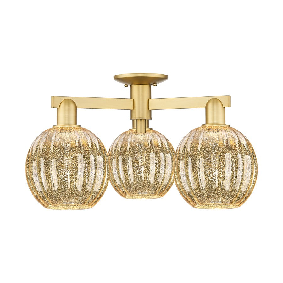 Innovations Preston 3Lt 25" Globe Semi-Flush, Gold/Mercury - 716-3F-SG-G458-7ME