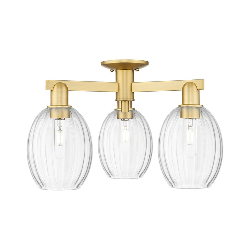 Innovations Preston 3Lt 24" Bulb Semi-Flush, Gold/Clear - 716-3F-SG-G459-6CL