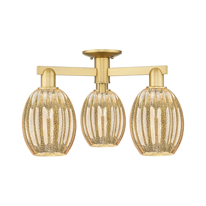 Innovations Preston 3Lt 24" Bulb Semi-Flush, Gold/Mercury - 716-3F-SG-G459-6ME