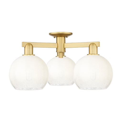 Innovations Brookhaven Globe 25.5in 3-Light Semi-Flush Mount | Industrial Satin Gold Steel and Opal Glass | Living Room & | Model 716-3F-SG-G483-8OP