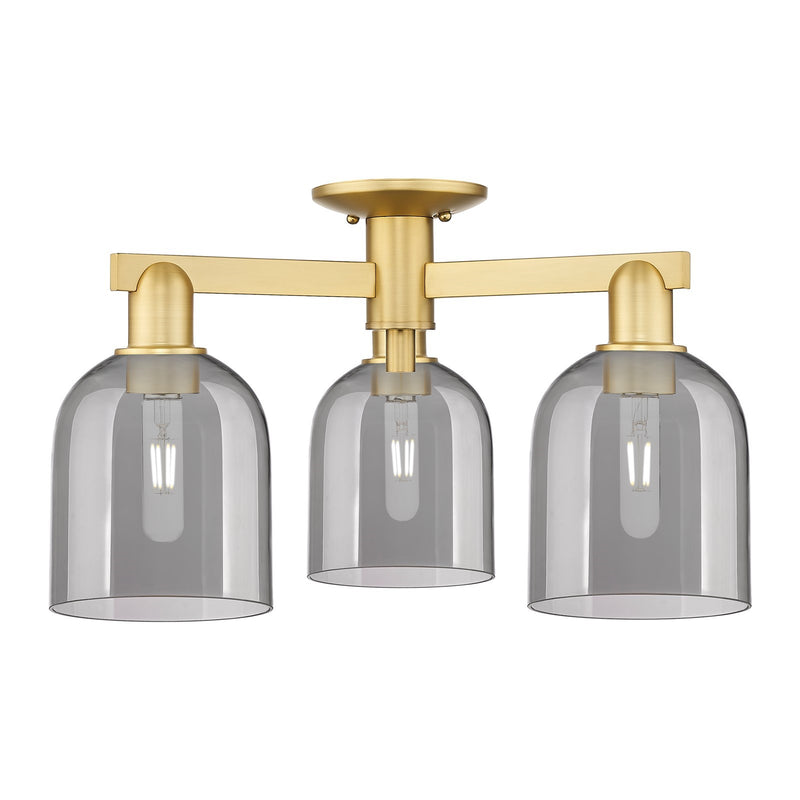 Innovations Bella 23in 3-Light Semi-Flush Mount | Industrial Satin Gold Steel and Light Smoke Glass | Entryway & Hallway | 23 x | Model 716-3F-SG-G558-6SM