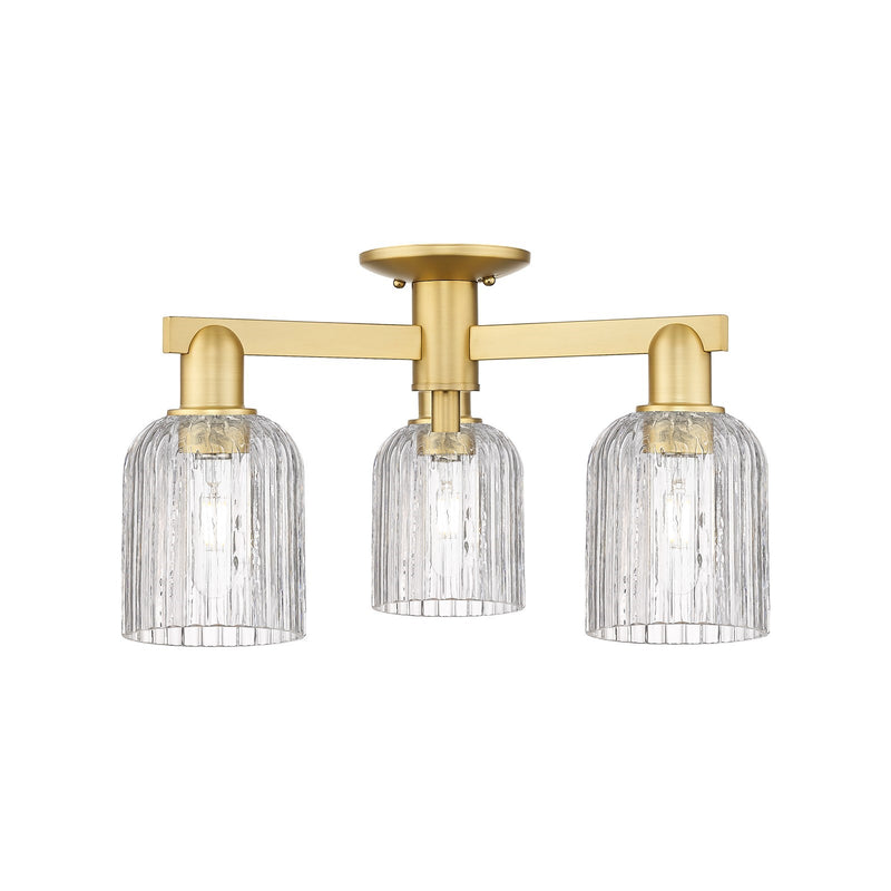 Innovations Bridal Veil 22.5in 3-Light Semi-Flush Mount | Industrial Satin Gold Steel and Clear Ribbed Glass | Entryway & | Model 716-3F-SG-G559-5CL