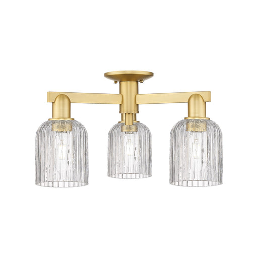 Innovations Bridal Veil 22.5in 3-Light Semi-Flush Mount | Industrial Satin Gold Steel and Clear Ribbed Glass | Entryway & | Model 716-3F-SG-G559-5CL