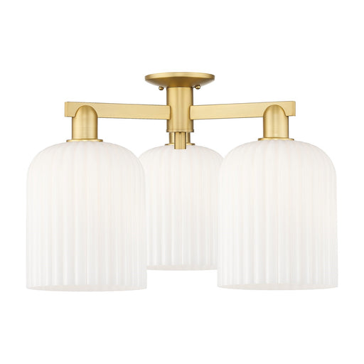 Innovations Bridal Veil 26in 3-Light Semi-Flush Mount | Industrial Satin Gold Steel and Gloss White Ribbed Glass | Entryway & | Model 716-3F-SG-G559-8GWH