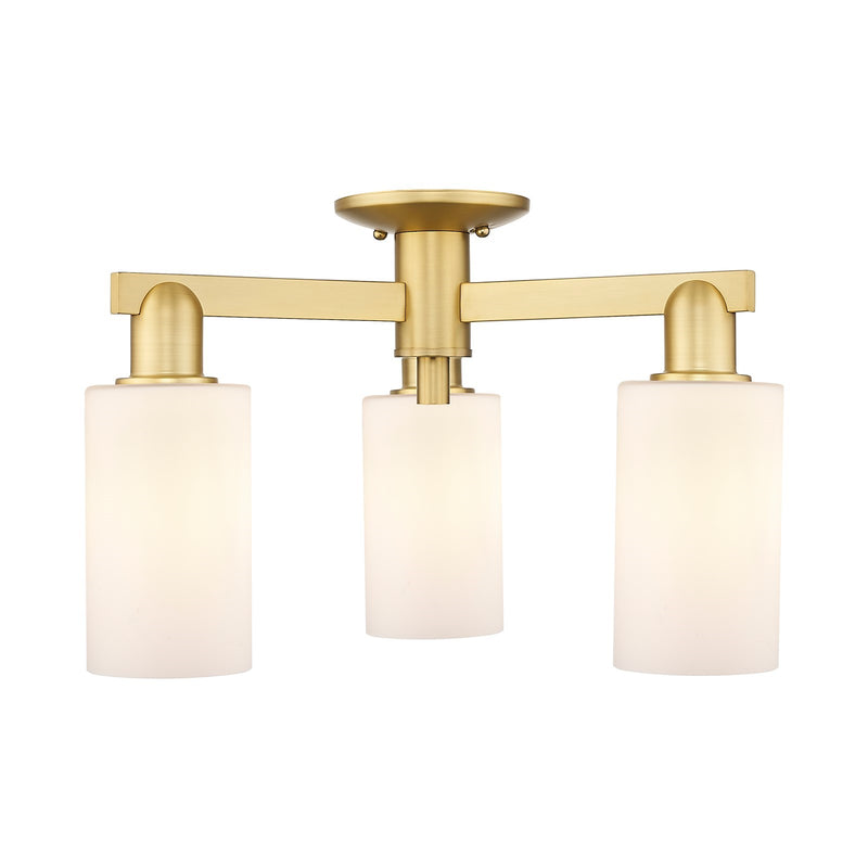 Innovations Clymer 21in 3-Light Semi-Flush Mount | Industrial Satin Gold Steel and Matte White Glass | Entryway & Hallway | 21.38 x | Model 716-3F-SG-G801
