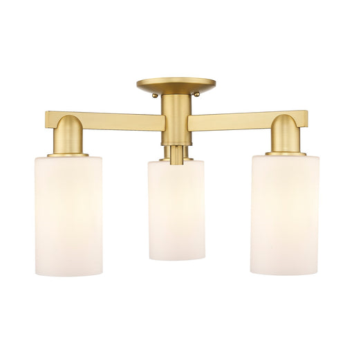 Innovations Clymer 21in 3-Light Semi-Flush Mount | Industrial Satin Gold Steel and Matte White Glass | Entryway & Hallway | 21.38 x | Model 716-3F-SG-G801