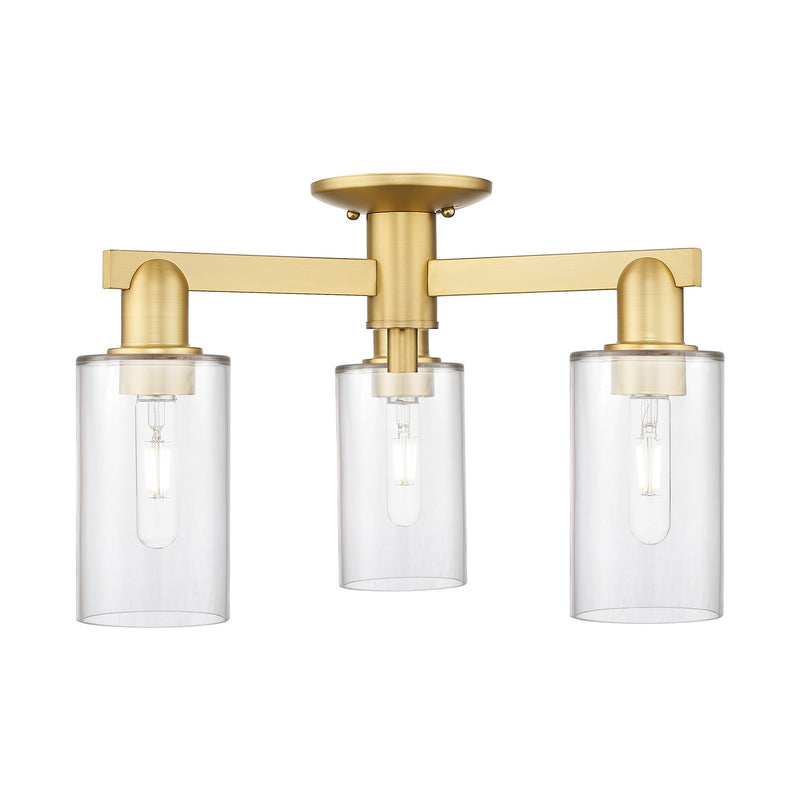 Innovations Clymer 21in 3-Light Semi-Flush Mount | Industrial Satin Gold Steel and Clear Glass | Living Room & Entryway | 21.38 x | Model 716-3F-SG-G802