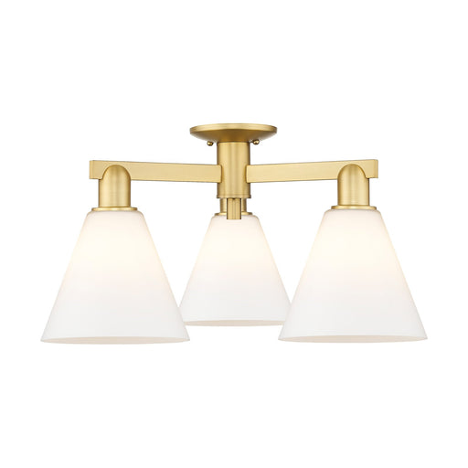 Innovations Berkshire Glass 26in 3-Light Semi-Flush Mount | Industrial Satin Gold Steel and Matte White Glass | Damp-Rated | Model 716-3F-SG-GBC-81