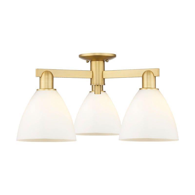 Innovations Bristol 25in 3-Light Semi-Flush Mount | Industrial Satin Gold Steel and Matte White Glass | Damp-Rated Entryway & | Model 716-3F-SG-GBD-751
