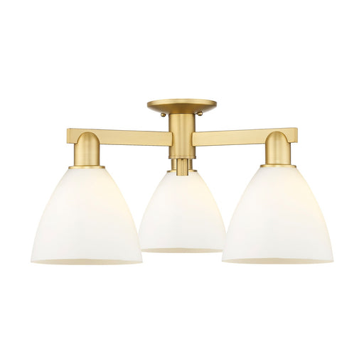 Innovations Bristol 25in 3-Light Semi-Flush Mount | Industrial Satin Gold Steel and Matte White Glass | Damp-Rated Entryway & | Model 716-3F-SG-GBD-751