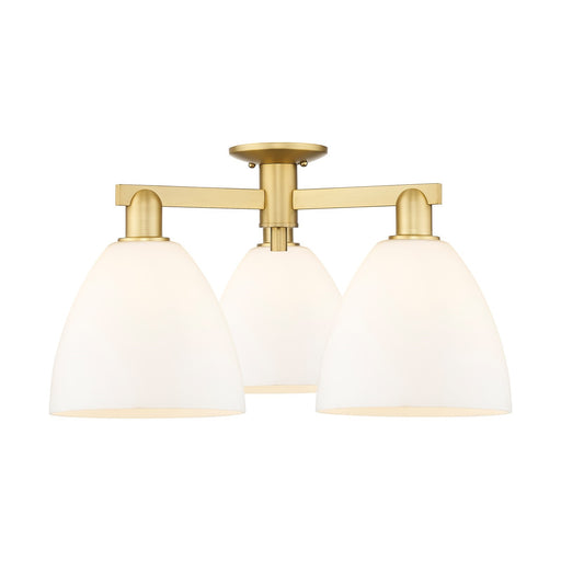 Innovations Bristol 27in 3-Light Semi-Flush Mount | Industrial Modern Satin Gold Steel and Matte White Glass | Entryway & Hallway | Model 716-3F-SG-GBD-91